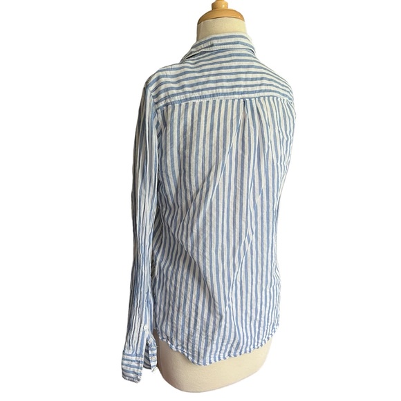 J Crew Boy Crinkle Fit Blue and Whir Striped Long Sleeve Shirt - Picture 2 of 5